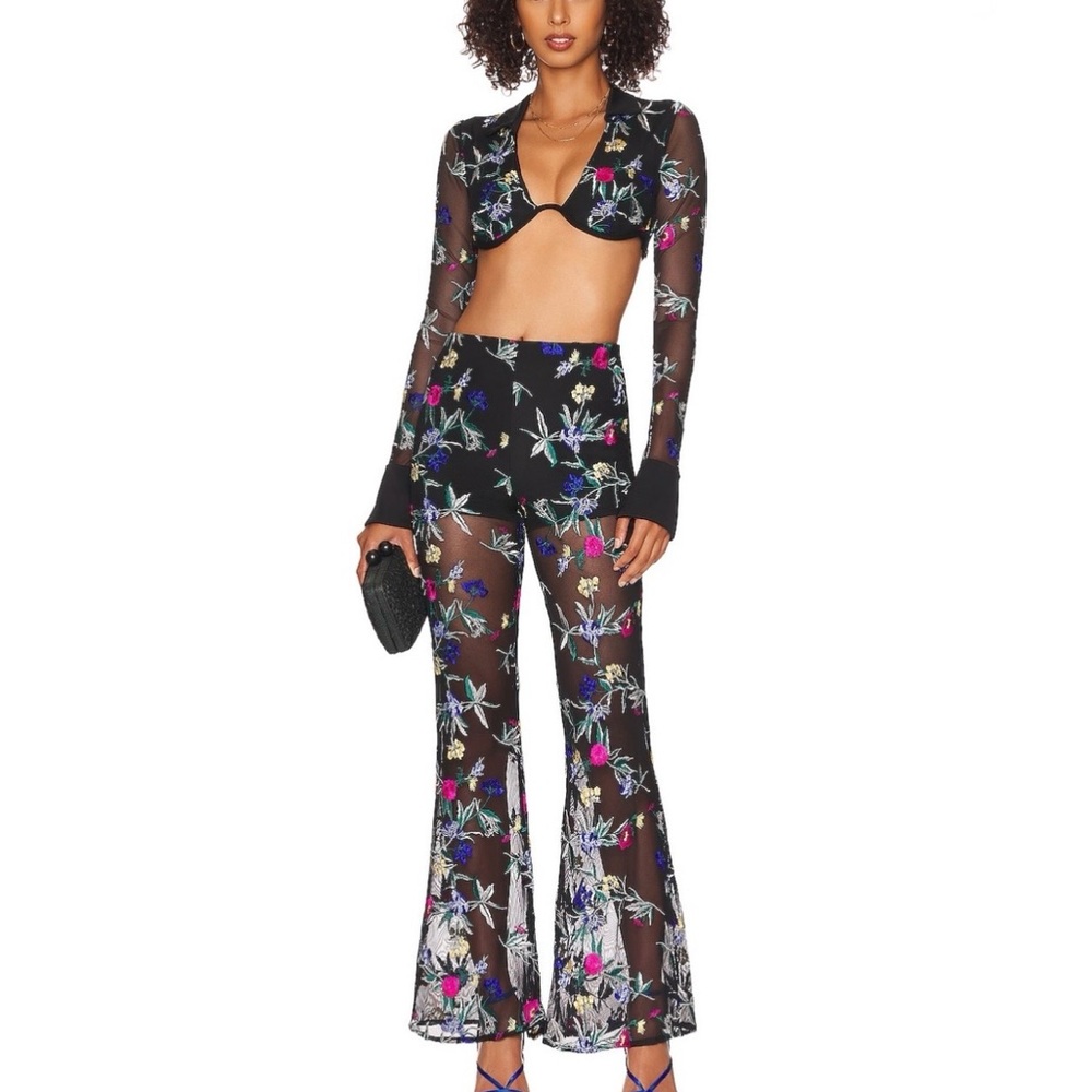 Majorelle Black Embroidered Lace Sheer 2-Piece Set